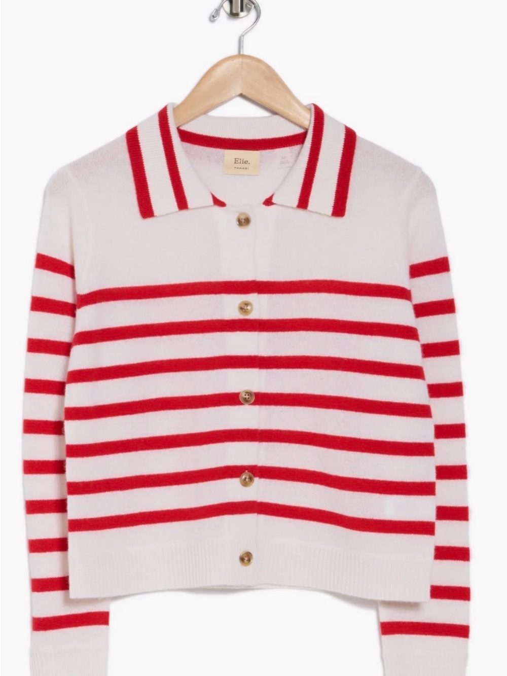 Elie Tahari cashmere red white striped collared sweater M